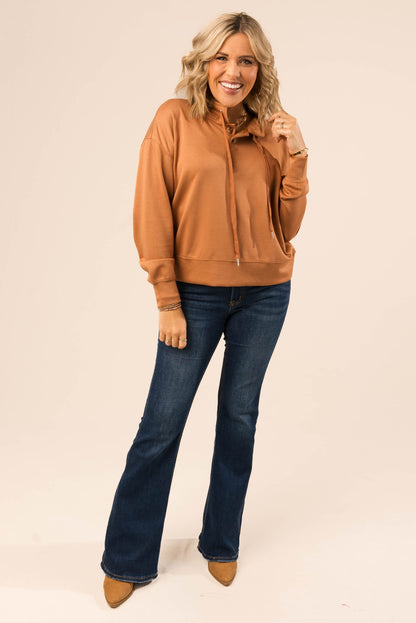 Drawstring High Neck Pullover