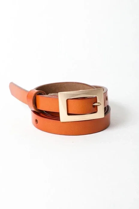 Leather Skinny Square Buckle Belt