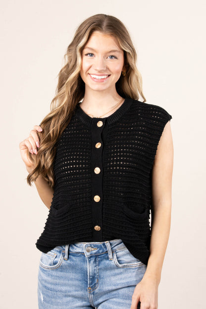 Crocheted Gold Button Sweater Vest