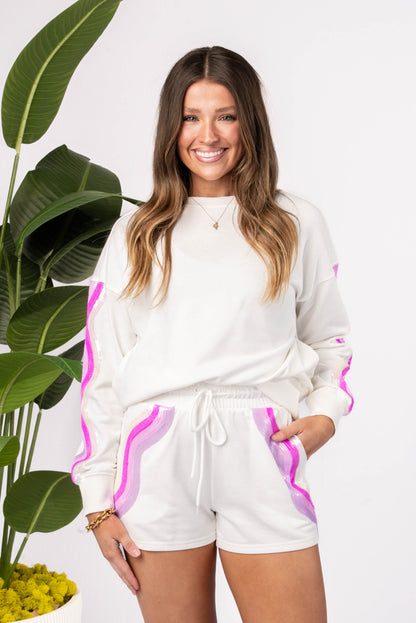 Sequined Stripe Top + Shorts Set