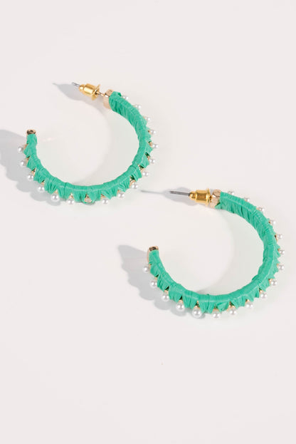 Raffia + Pearl Hoop Earrings