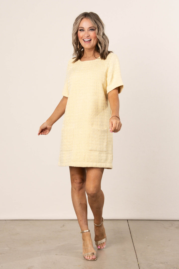 Tweed Back Bow Shift Dress