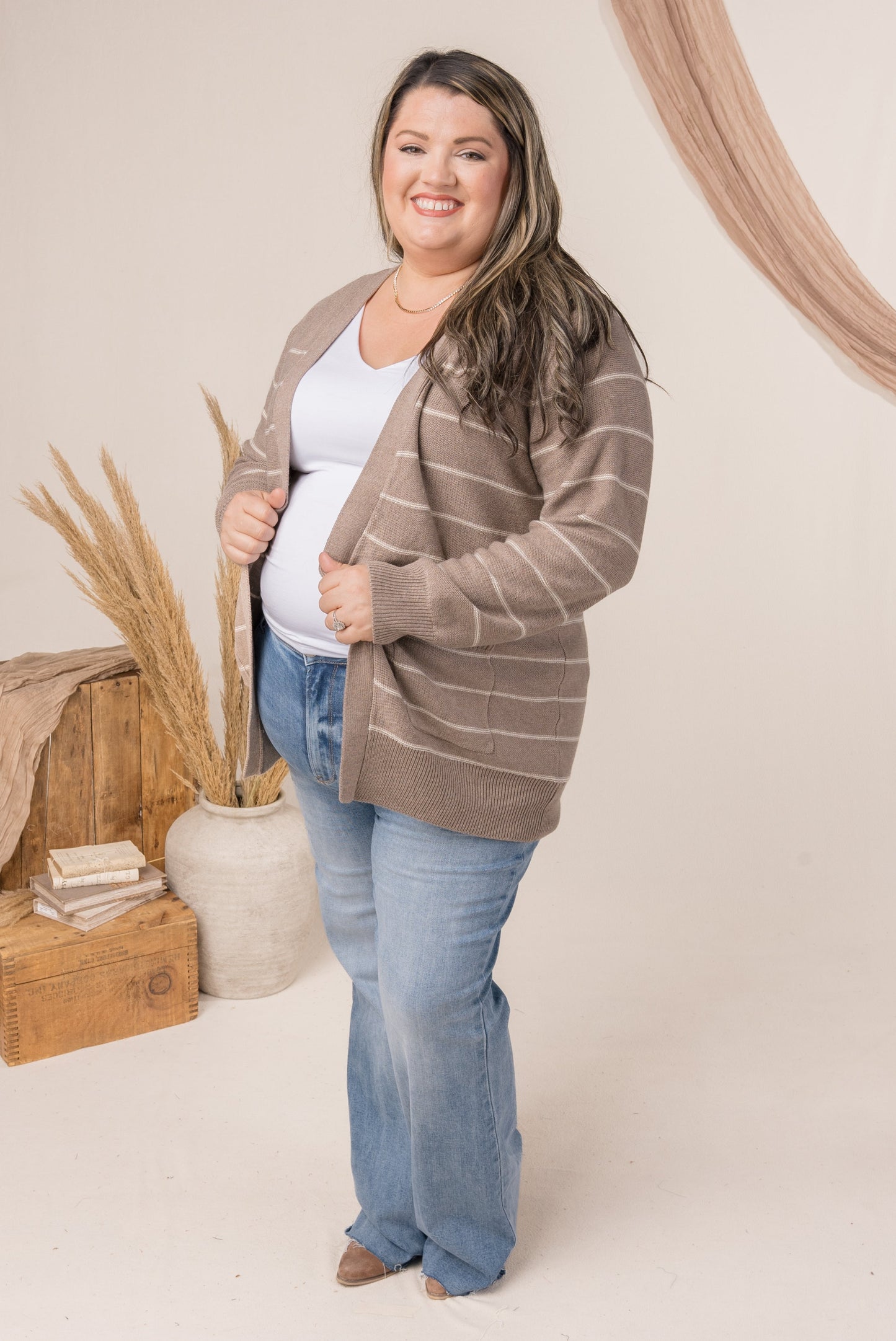 Striped Open Front Cardigan