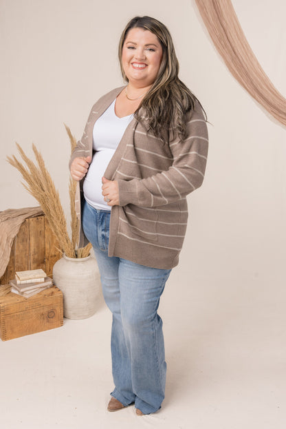 Striped Open Front Cardigan