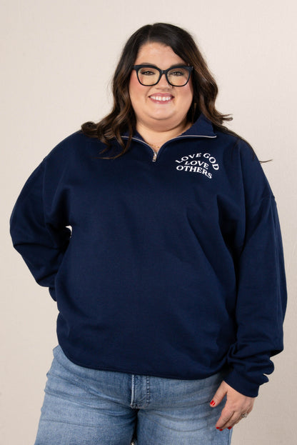 Love God Love Others Quarter Zip Graphic Sweatshirt