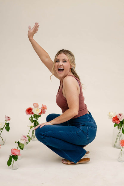 Pull-On High Crossover Waist Flare Jeans *Final Sale*
