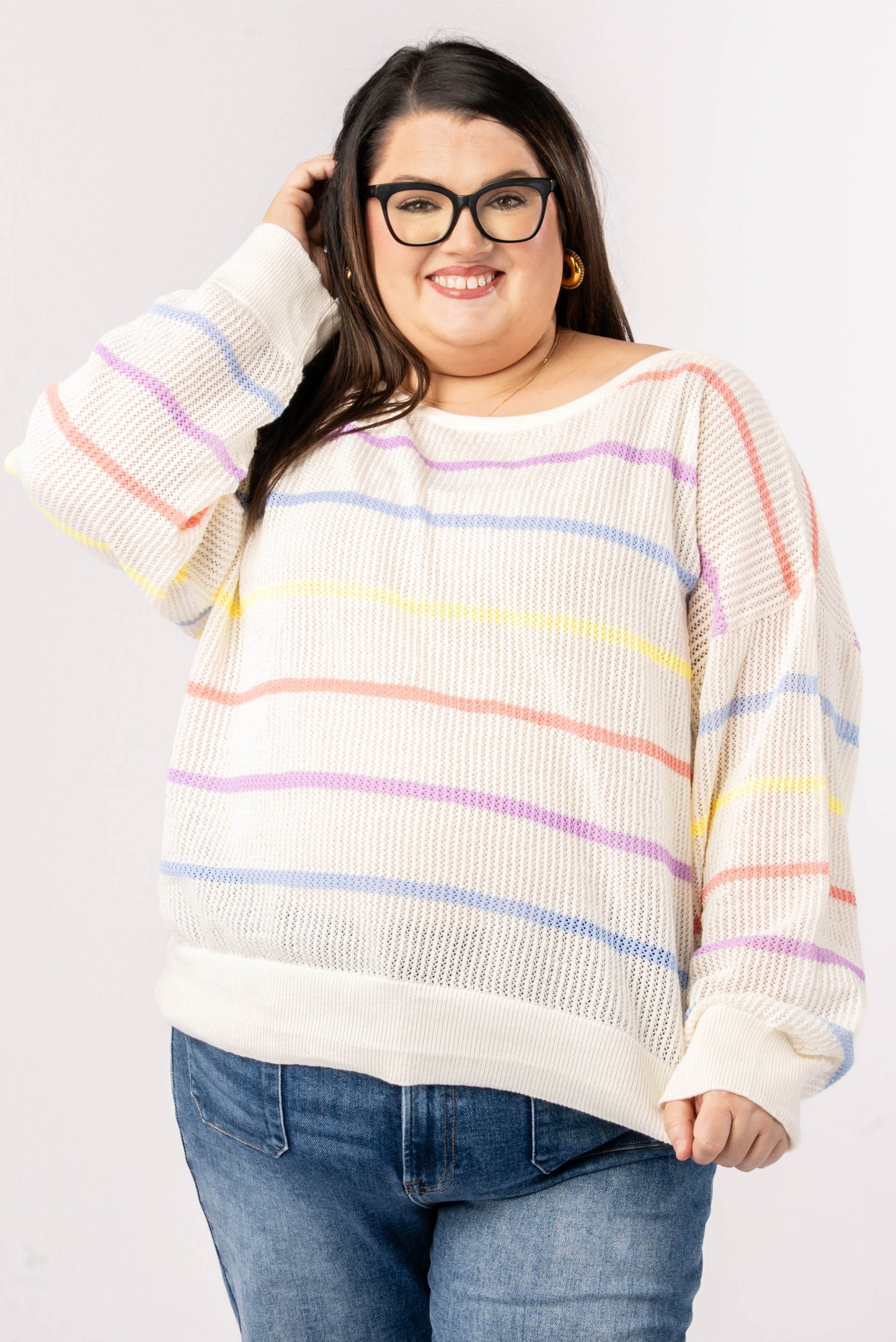Oversized Striped Open Knit Top