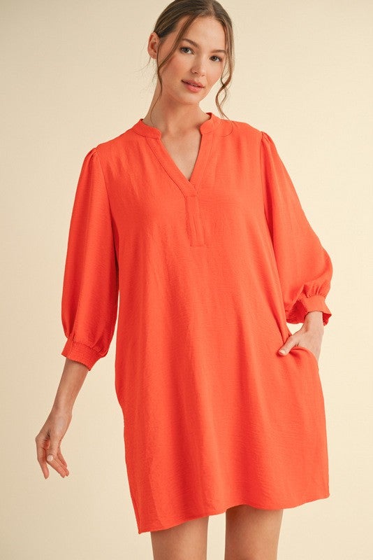 Solid 3/4 Peasant Sleeves Dress