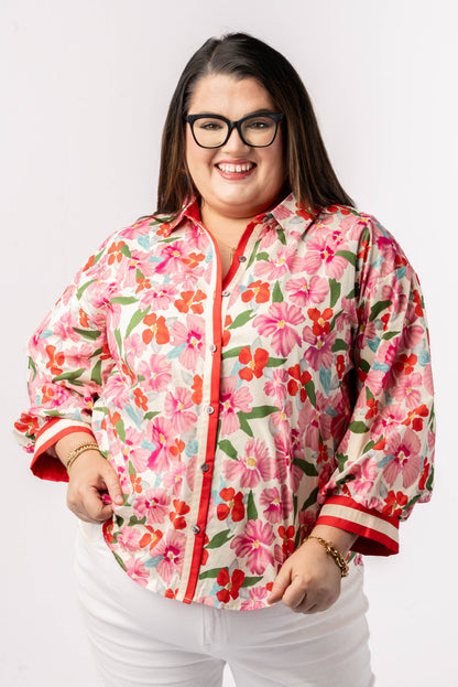 Floral Contrast Trim Shirt *Final Sale*