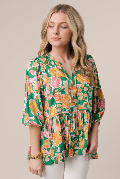 Floral Tie Neck Babydoll Top