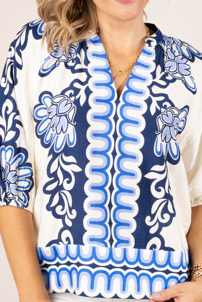 Floral Border Print Blouse