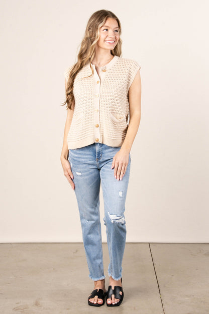 Crocheted Gold Button Sweater Vest