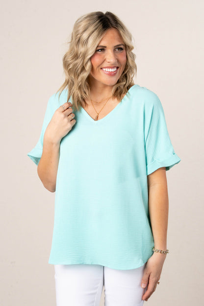 Crinkle Cuffed Sleeve Dolman Blouses