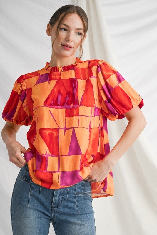 Puff Sleeve Abstract Top *Final Sale*