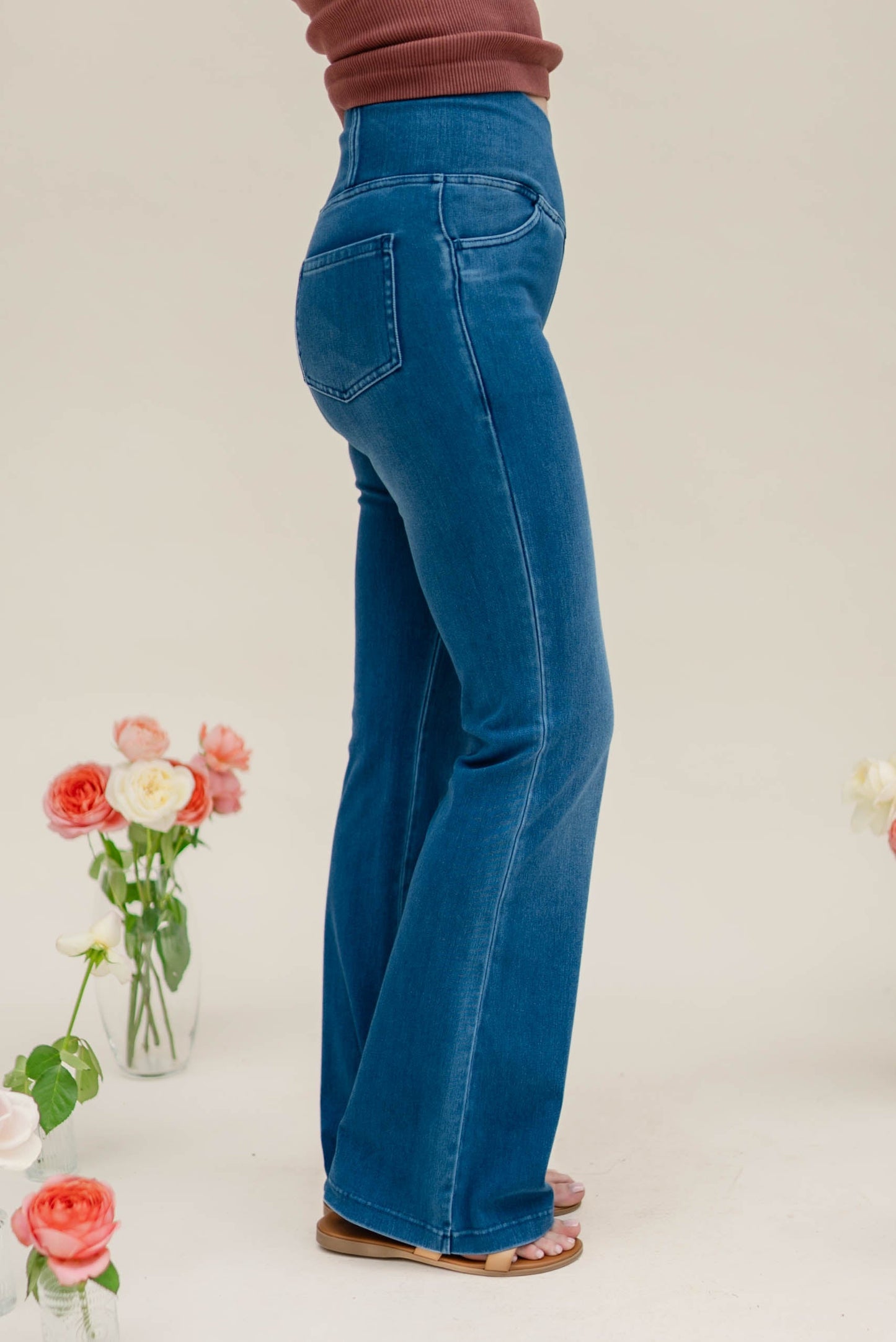 Pull-On High Crossover Waist Flare Jeans *Final Sale*