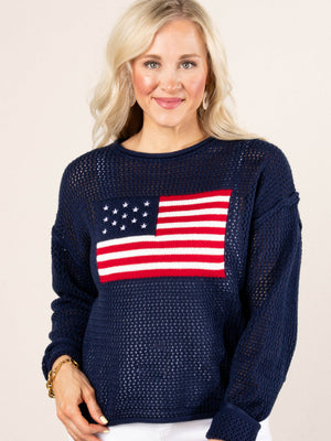 Open Knit American Flag Sweater
