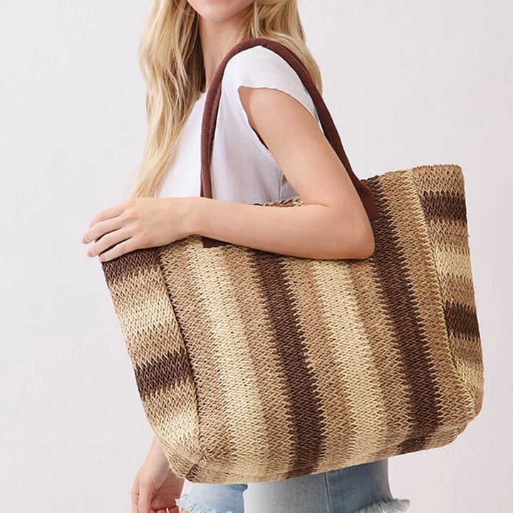 Moonlit Horizon Striped Raffia Tote Bag