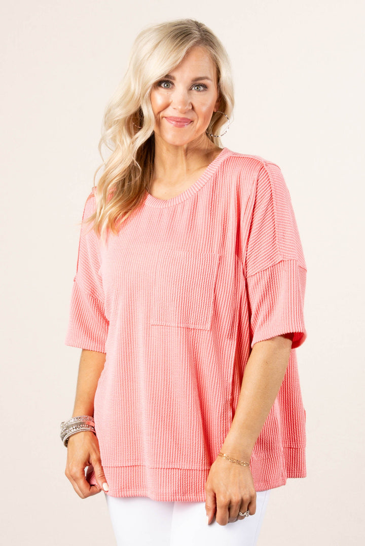Ribbed Raw Seamed Pocket Top