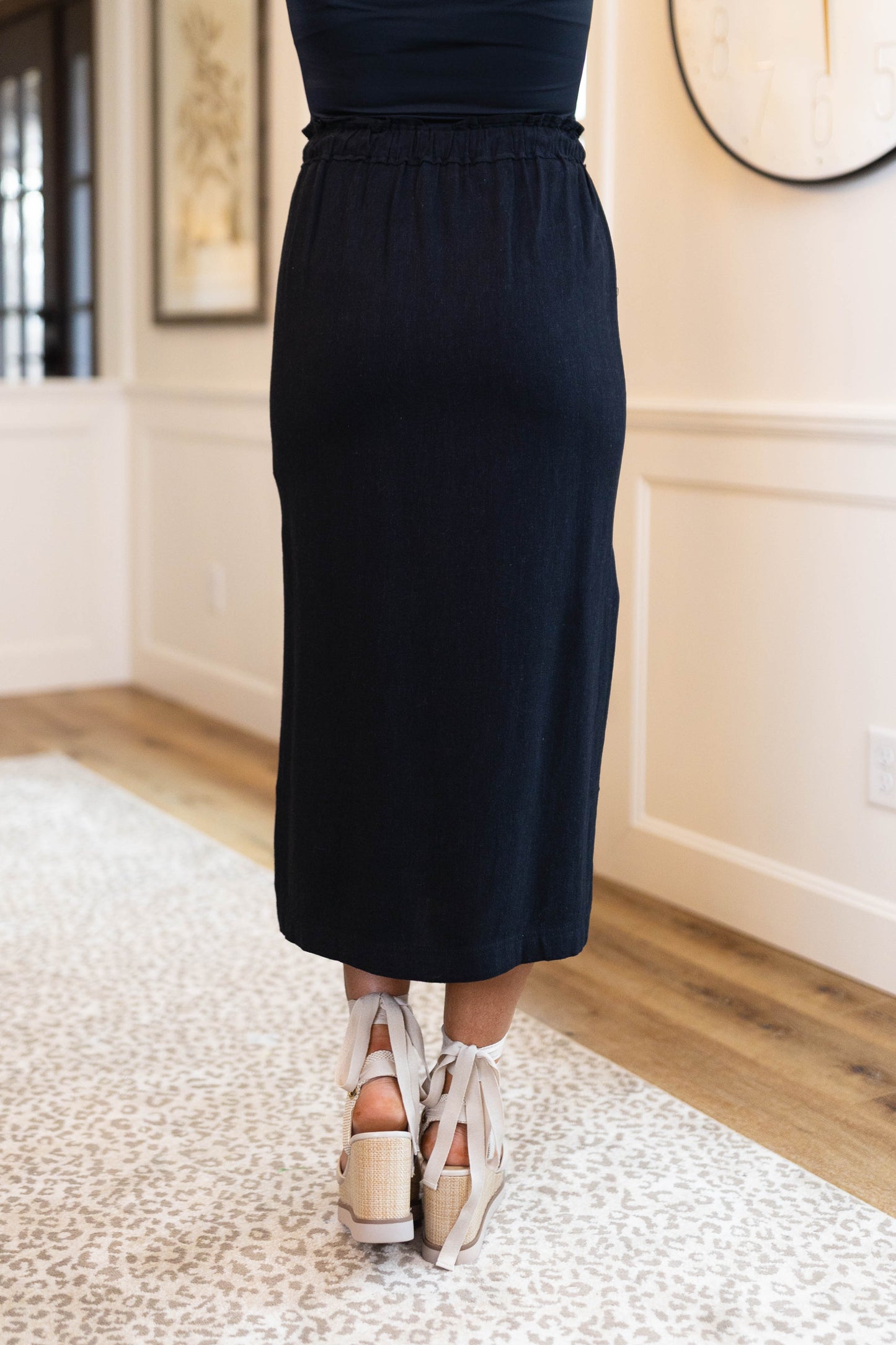 Linen Drawstring Midi Skirt