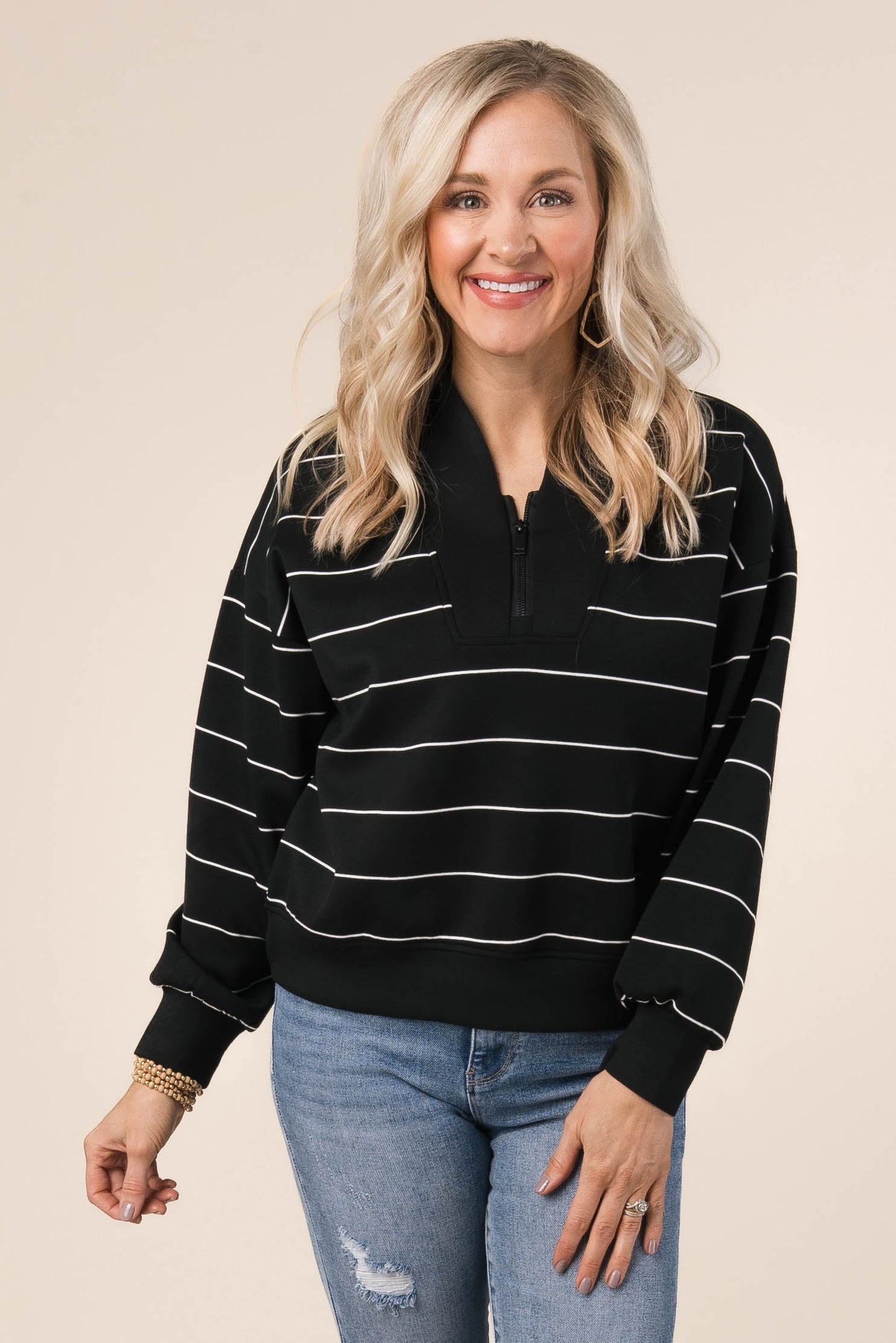 Striped Quarter Zip Scuba Pullover