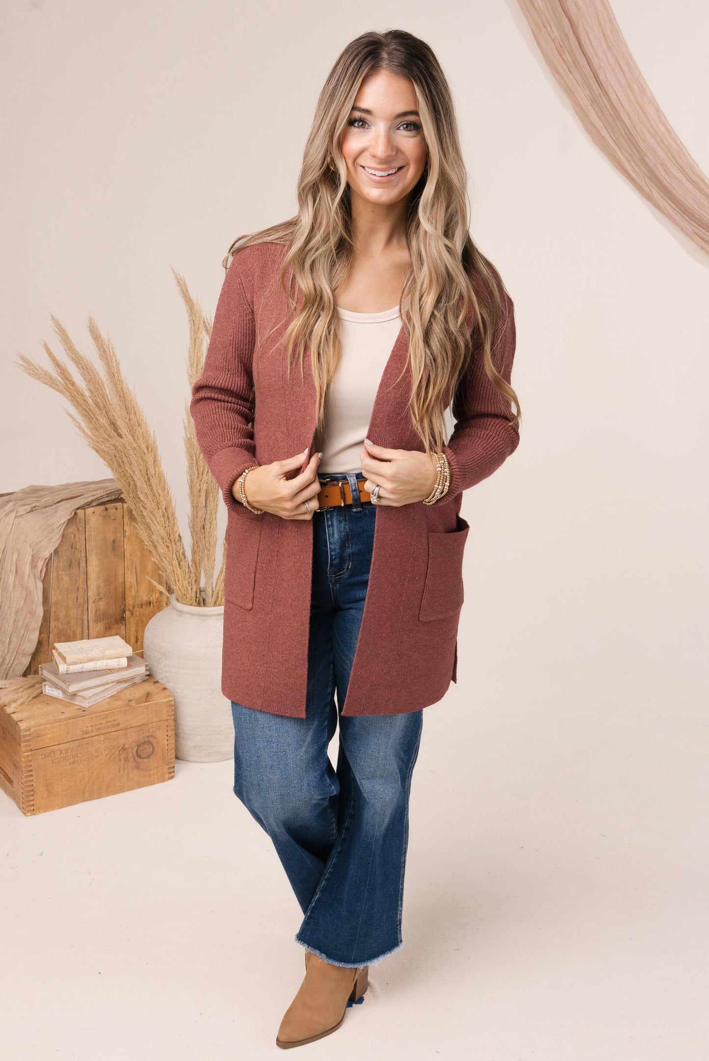 Open Front Pocket Cardigan