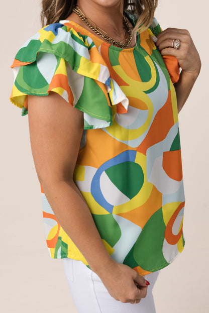 Abstract Ruffle Sleeve Top *Final Sale*
