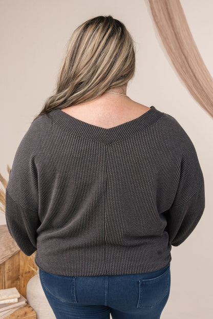Ribbed Double V-Neck Top *Final Sale*