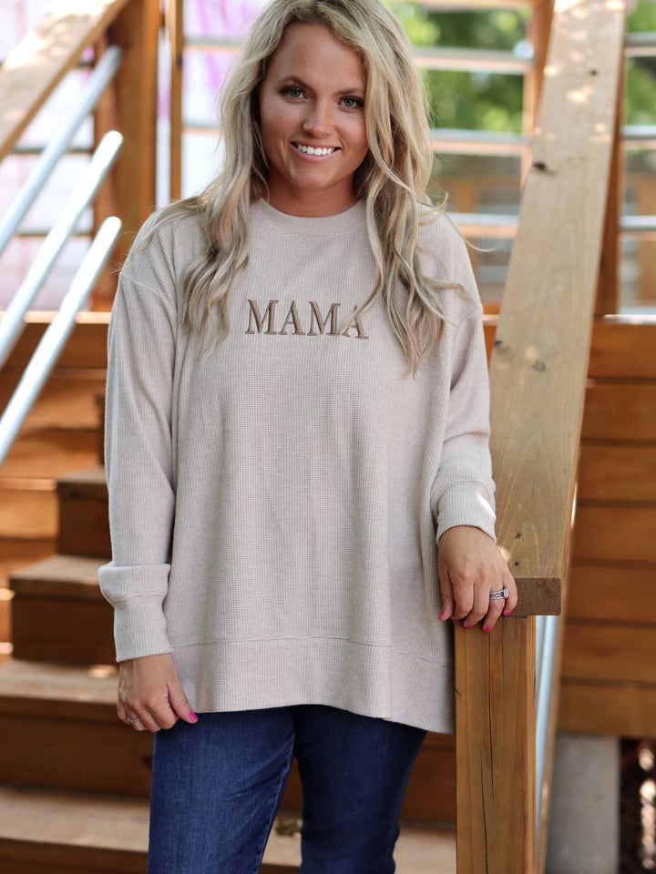 Cozy Day Mama Waffle Knit Pullover