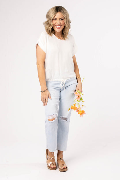 Linen Drawstring Waist Top