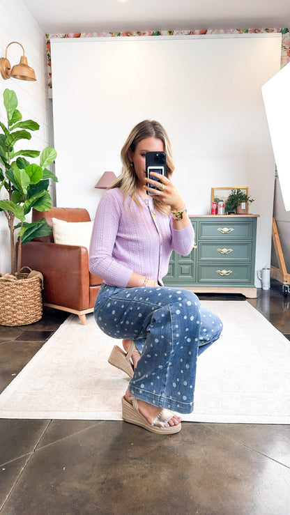 Saige Denim | Chandler Polka Dot High Rise Wide Leg Jeans