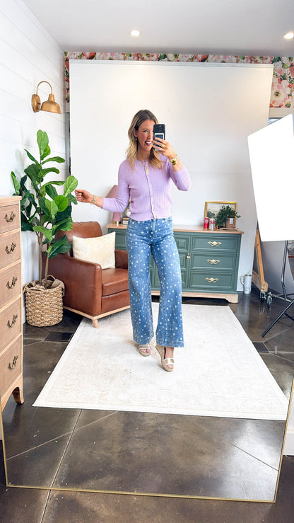 Saige Denim | Chandler Polka Dot High Rise Wide Leg Jeans