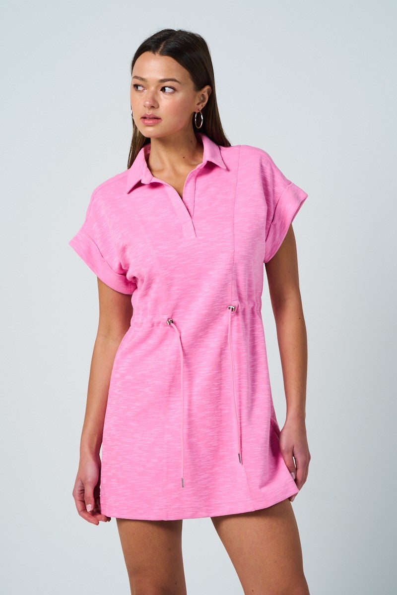 Slub Knit Drawstring Waist Dress
