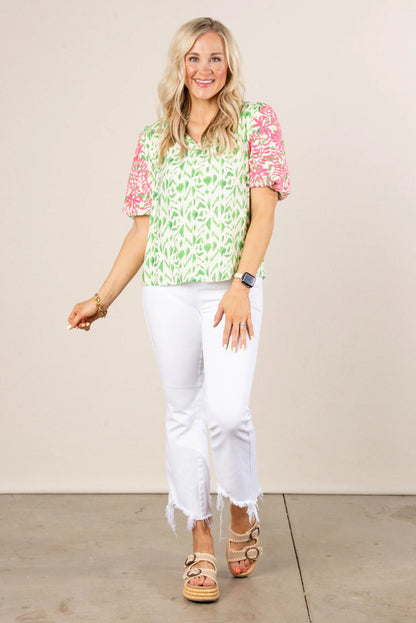 Abstract Embroidered Sleeve Top