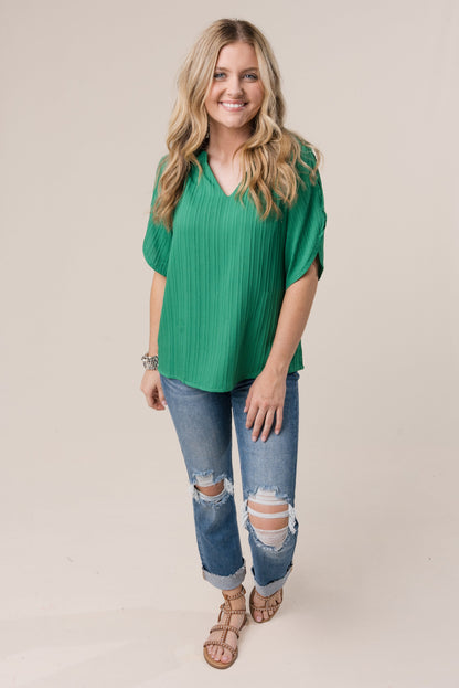 Raised Stripe Cold Shoulder Blouse