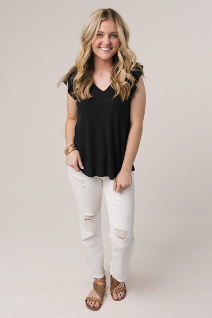Textured Ruffle Shoulder Top *Final Sale*
