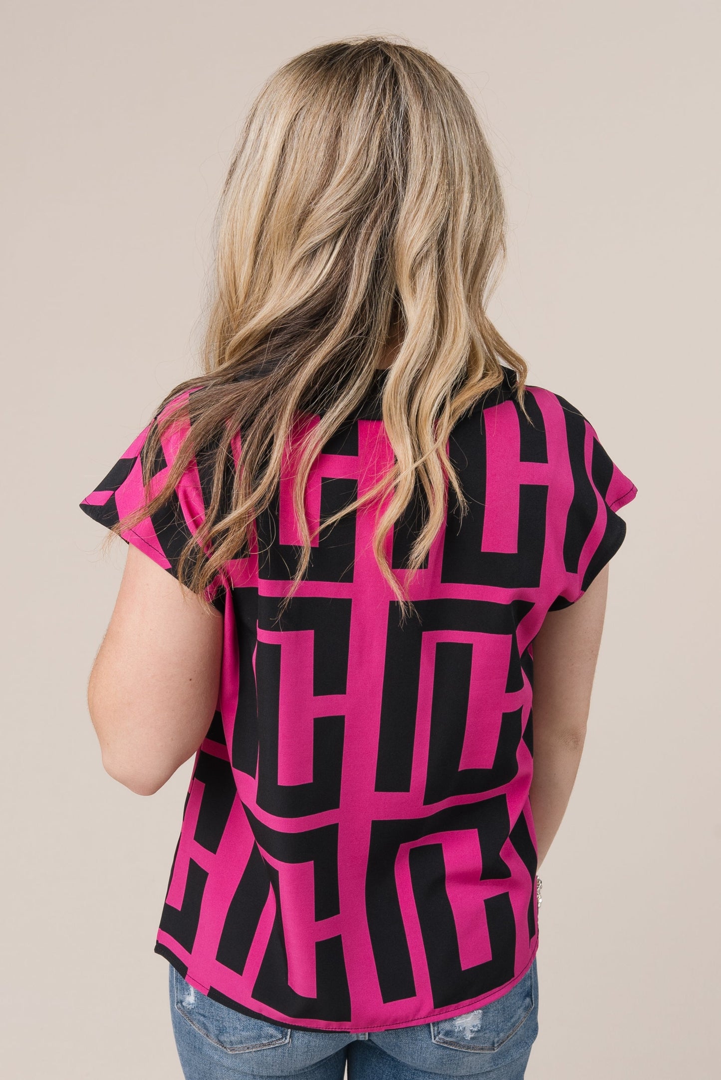 Greek Key Cap Sleeve Blouse *Final Sale*