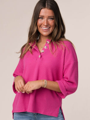 Waffle Knit Henley Top *Final Sale*