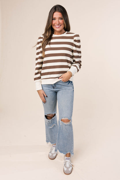 Striped Pleated Shoulder Top