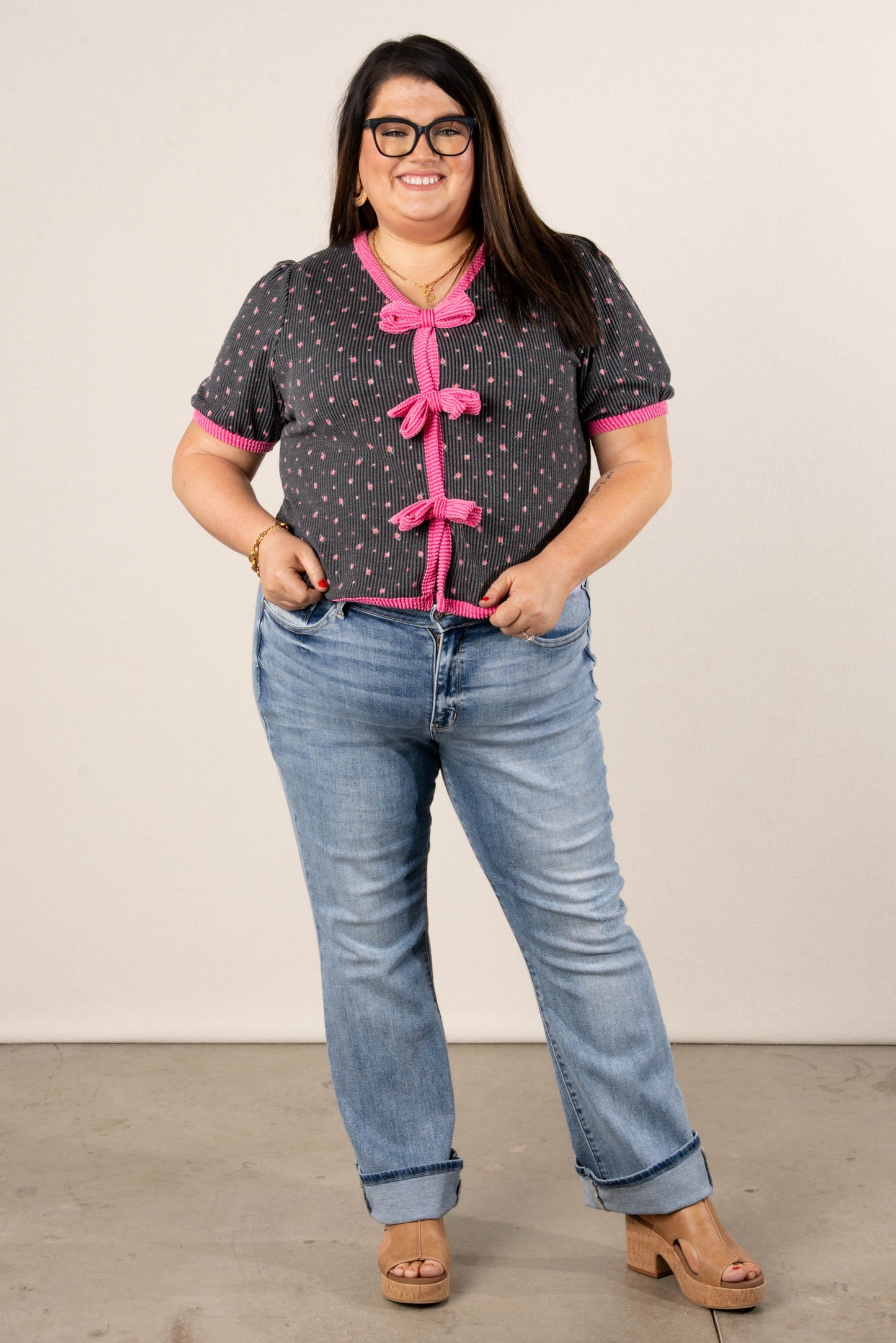Ribbed Floral Bow Front Top *Final Sale*