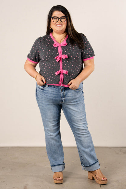 Ribbed Floral Bow Front Top *Final Sale*