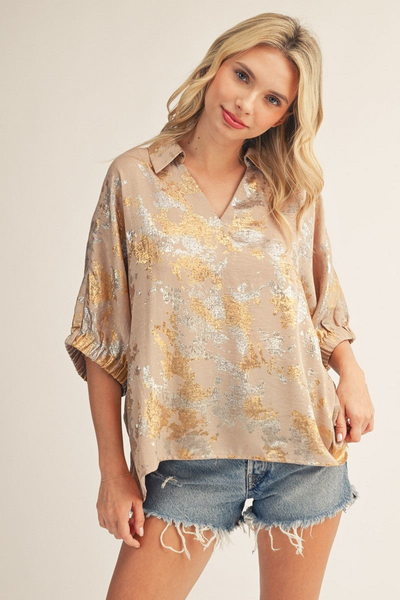 All That Shines Metallic Print Dolman Blouse