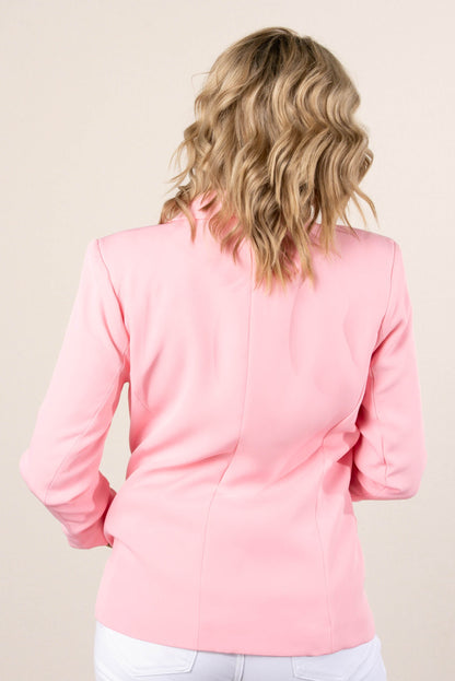 Open Front Ruched Sleeve Blazer {Pink}