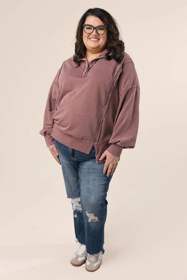 Mineral Washed Half Snap Pullover