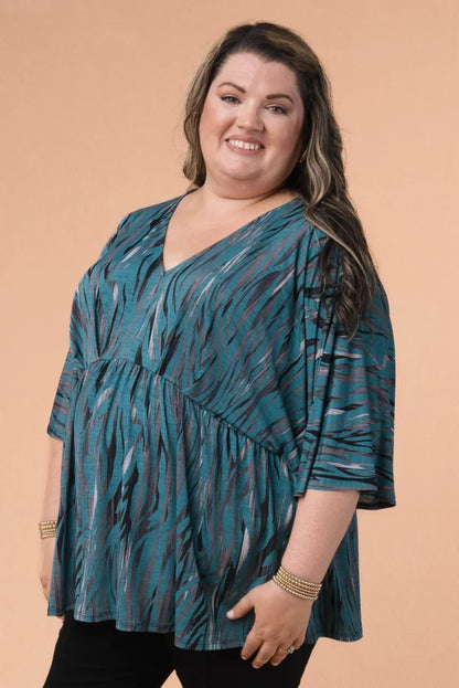 Abstract Dolman Babydoll Top Teal *Final Sale*