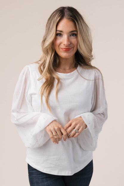 Slub Knit Embellished Sleeve Top *Final Sale*