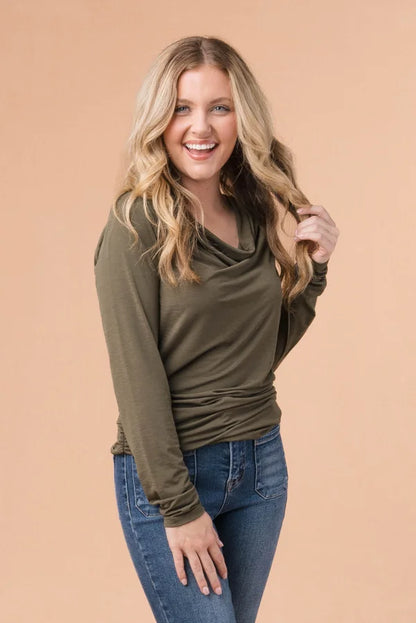 Draped Neck Ruched Side Top *Final Sale*