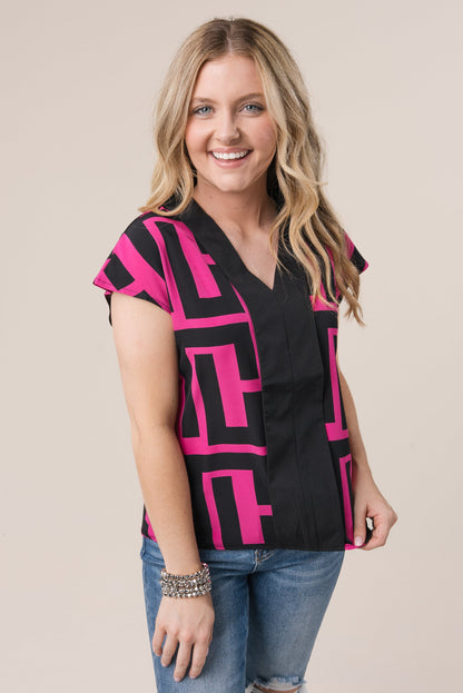 Greek Key Cap Sleeve Blouse *Final Sale*