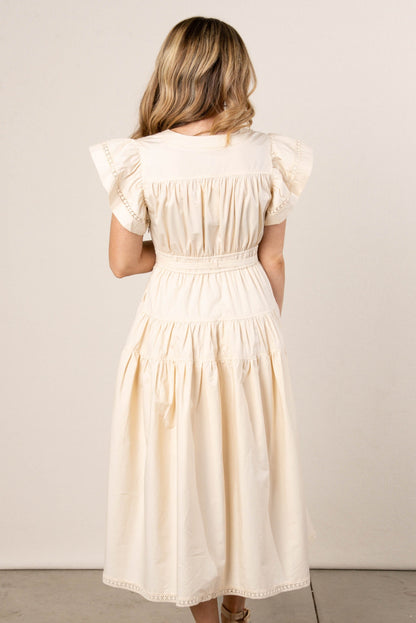 Flutter Sleeve Belted Midi Dress