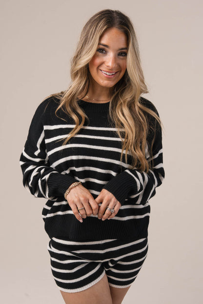 Striped Sweater + Shorts Lounge Set