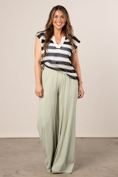 Striped Open Knit Collared Top